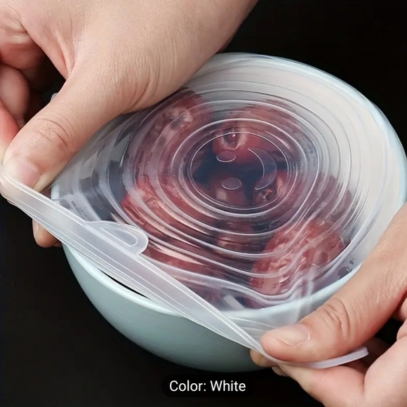 Silicone Stretch Lids Set of 6 Blue or Uncolored L👀K Happy Faces ☺️ - Picture 5 of 11